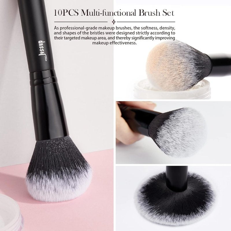 Jessup 10-Piece Black Makeup Brush Set | Eye Brushes Included, Premium Quality