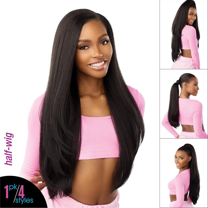 Sensationnel Instant Updown Half Wig Pony - Versatile 4-in-1 Drawstring Style | 1B Off Black
