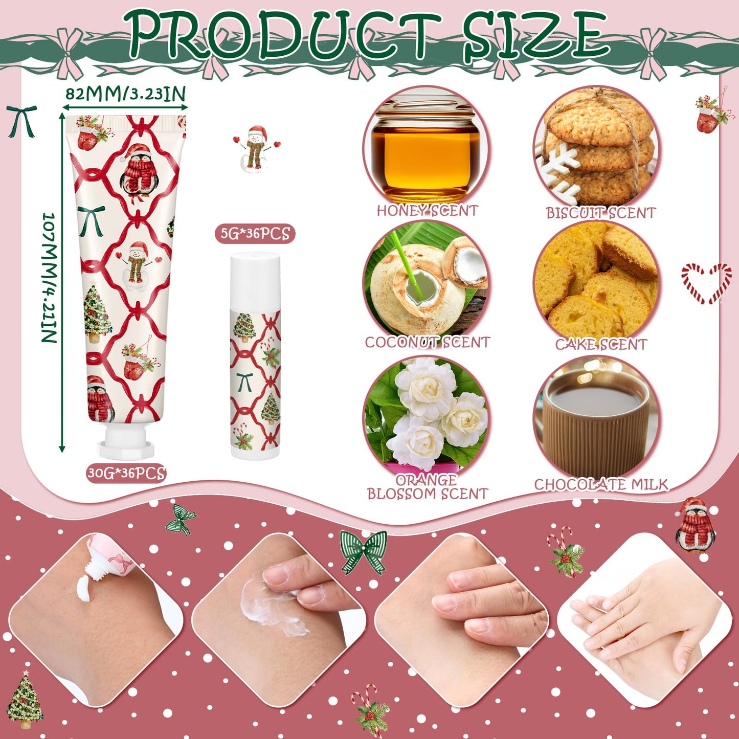 Dansib 72 Pcs 36 Sets Valentine's Day Hand Cream and Lip Balm Bulk Gift Set, 6 Scents Coquette Bow Valentine's Day Travel Size Hand Lotion Lip Care Gift for Women Staff Coworkers