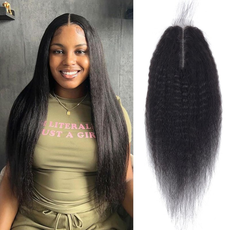 Kinky Straight Lace Closure - 2x6 HD Transparent Human Hair | Natural Black, 14 Inch Long Parting