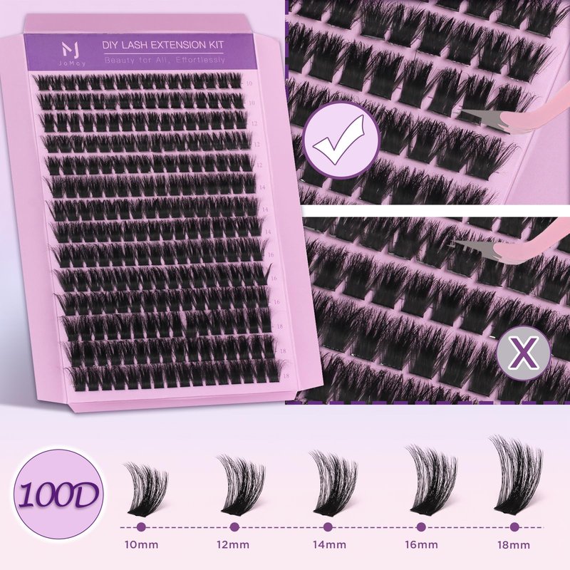 JoMay Lash Clusters Kit 560Pcs Cluster Eyelash Extensions Wispy Individual Volume with Lash Bond and Seal Waterproof, Includes Tweezers & Glue - Beginner Friendly D Curl 10-18mm(30D/40D/60D/100D)
