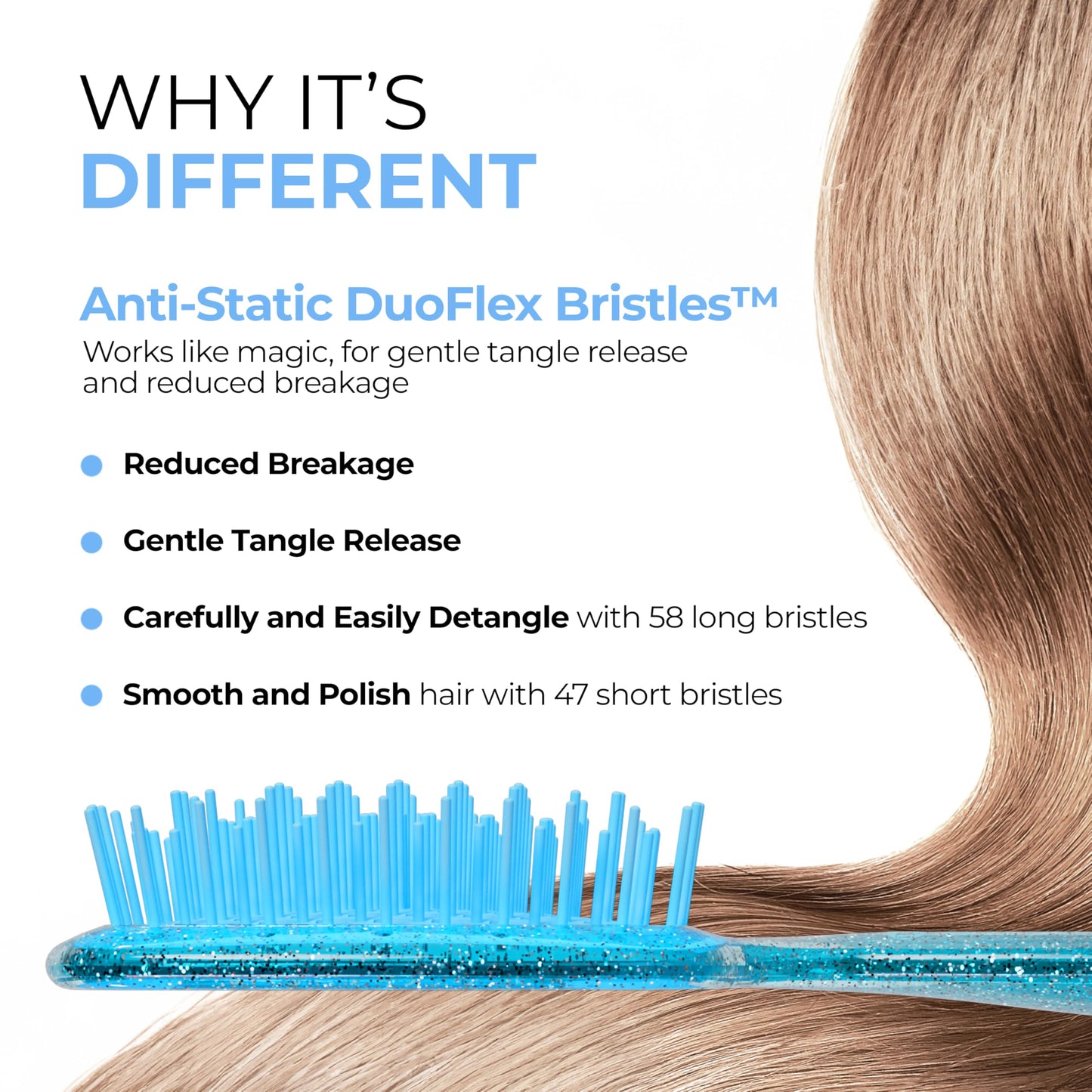 FHI Heat UNbrush Mini Detangler Brush for Pain-Free Brushing on All Wet or Dry Hair Types — Durable Duoflex Anti-Static Bristles, Lightweight Handle, Vented Mini Hair Brush, Sapphire Blue