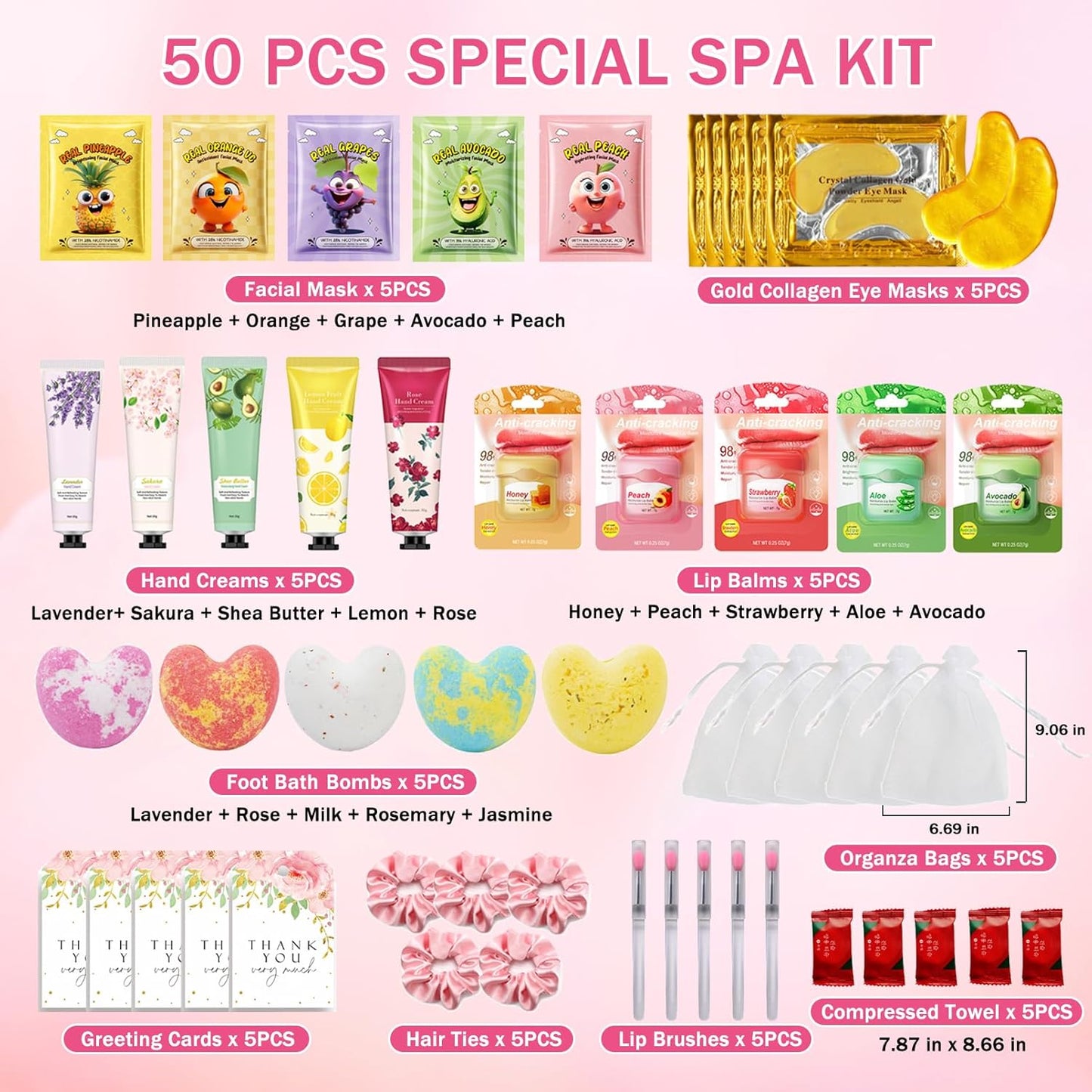 Spa Party Supplies Kit - 50 PCS Facial Masks, Hand Cream, Bath Bombs & More | Perfect for Birthdays & Sleepovers