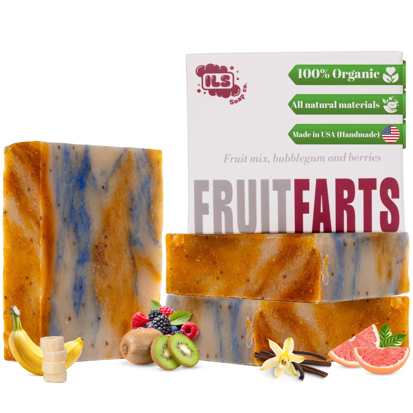 Iron Lion Soap – All-Natural Soap bar for Men & Women – Cold Process, Handmade in the USA - Fruit Farts 3 Pack