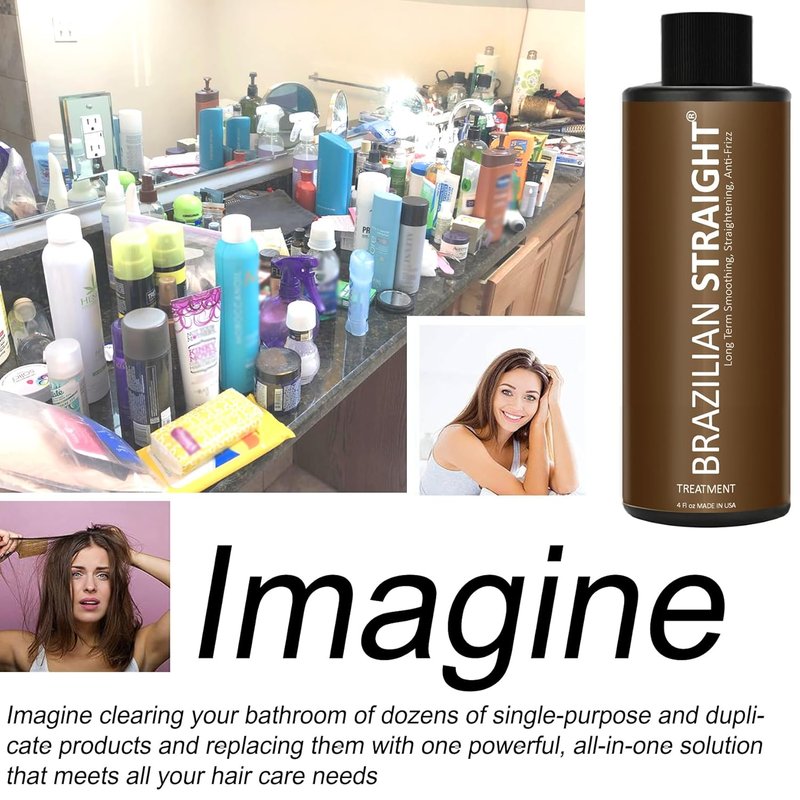 Brazilian Straight Keratin Hair Straightener Cream - Smoothing Treatment for All Hair Types | 3PC Set