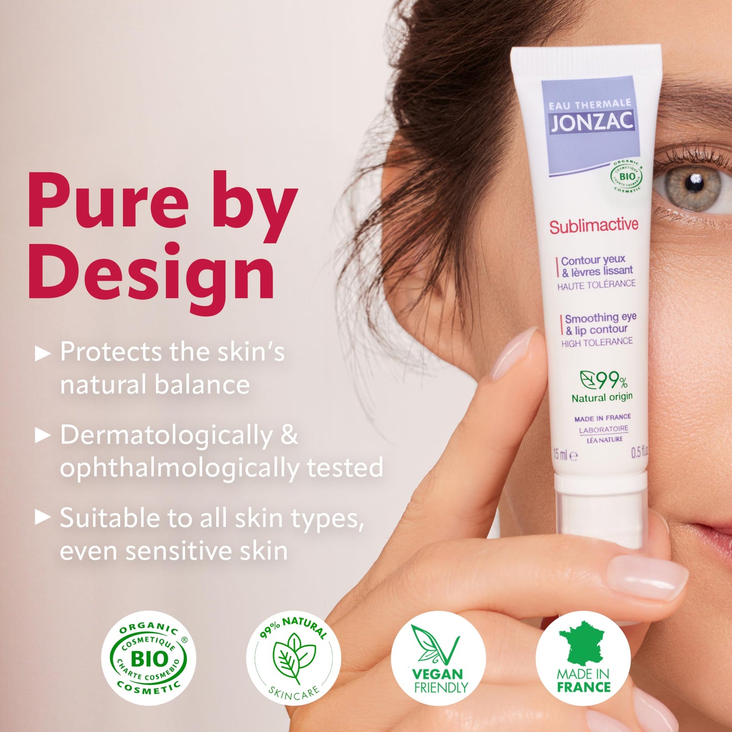 JONZAC Eau Thermale Sublimactive Organic Anti-Aging Eye & Lip Contour Cream - Reduces Fine Lines and Puffy Eyes - Dark Circles Reduced - Natural Skin Care - 0.5 Fl Oz