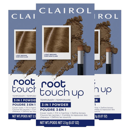 Clairol Root Touch-Up Temporary Concealing Powder, Light Brown Hair Color | Ammonia Free | Instantly Cover Roots + Define Eyebrows | On-the-Go Compact with Mirror and Application Brush | Pack of 3