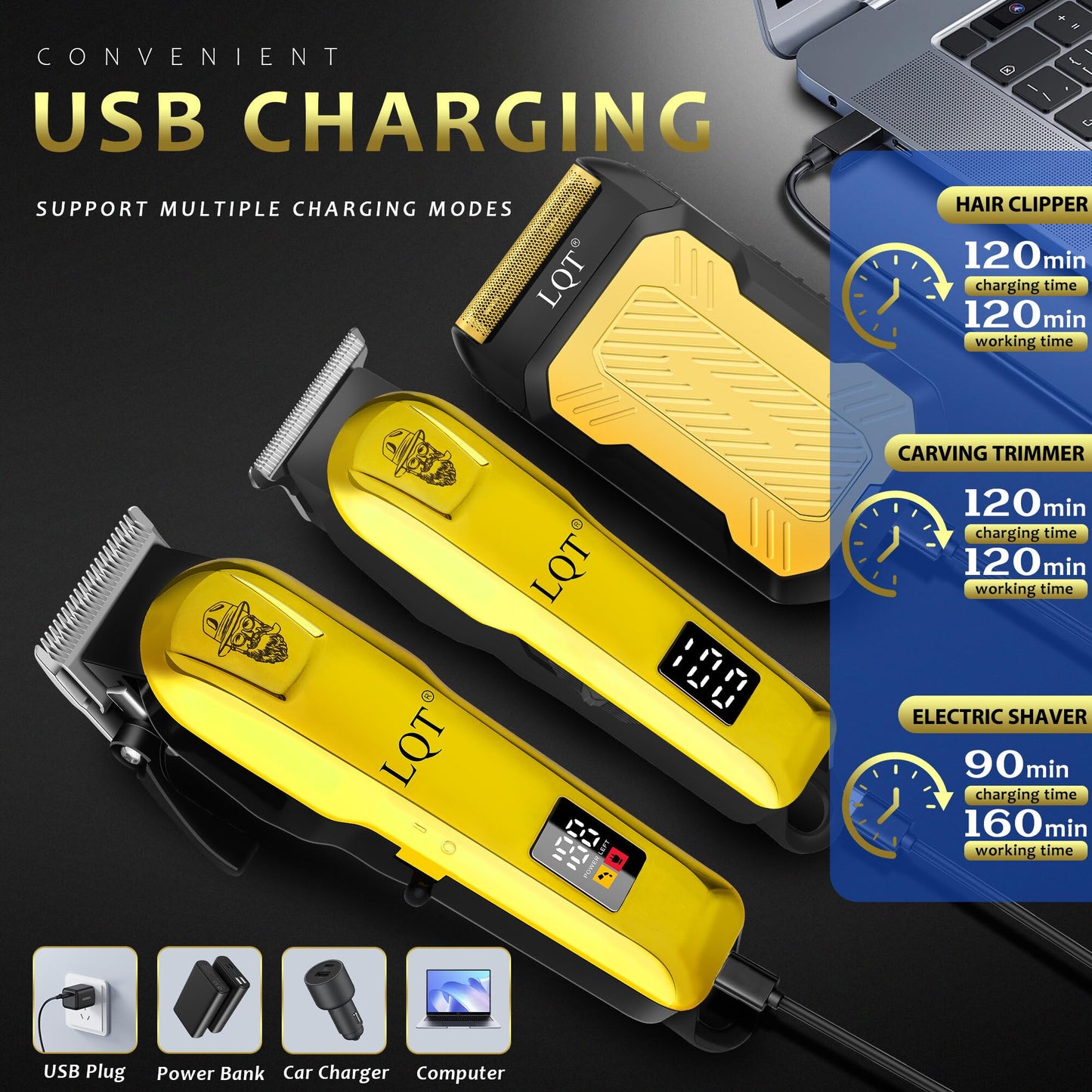 LQT Cordless Hair Clippers for Men Electric Beard and Mustache Trimmer & Foil Shaver Professional Rechargeable Hair Trimmer Gifts for Birthday Christmas to Son Husband Father Men Gifts