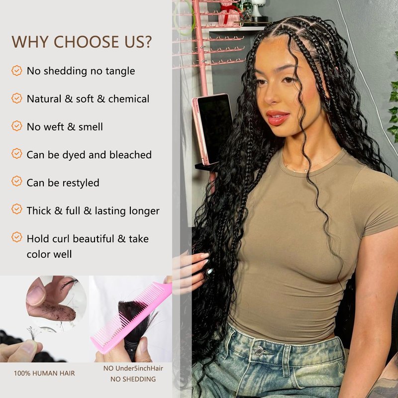 Human Braiding Hair for Boho Braids Deep Water Wave Hair Extensions Boho Hair for Braiding 12A 110g 2 Bundles/Pack Natural Color Pre-Stretched 16 Inch