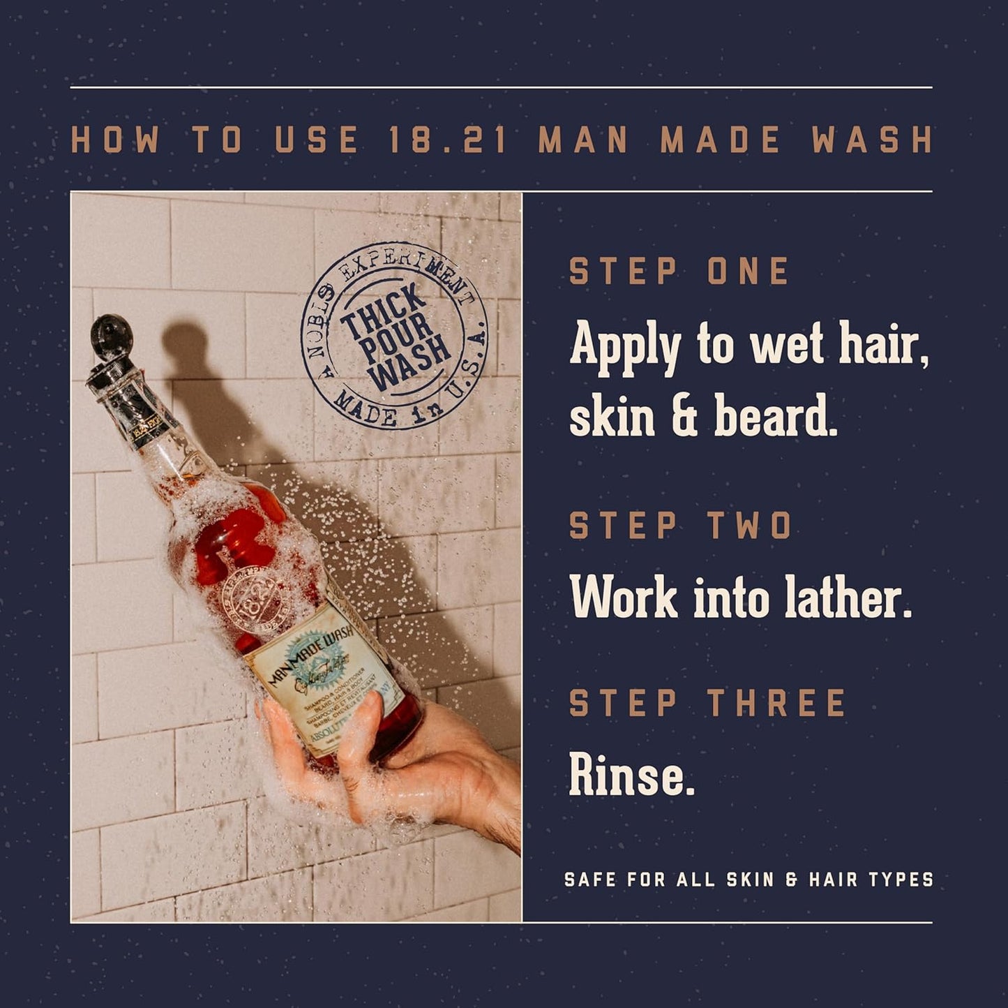 18.21 Man Made 3-in-1 Body Wash, Shampoo & Conditioner - Mahogany Scent, 3.4oz for All Hair & Skin Types