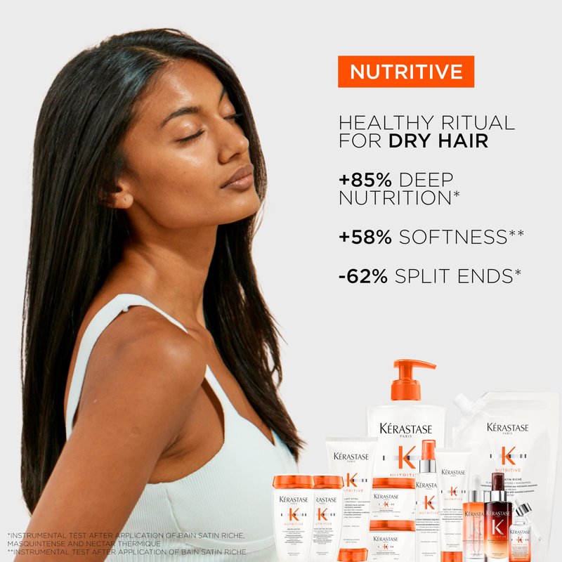 Kerastase Nutritive Bain Satin Riche Shampoo - Cleanses & Strengthens Against Dryness, Adds Shine & Nourishes Medium to Thick Hair, With Plant-Based Proteins & Niacinamide, 16.9 Fl Oz (Refill)
