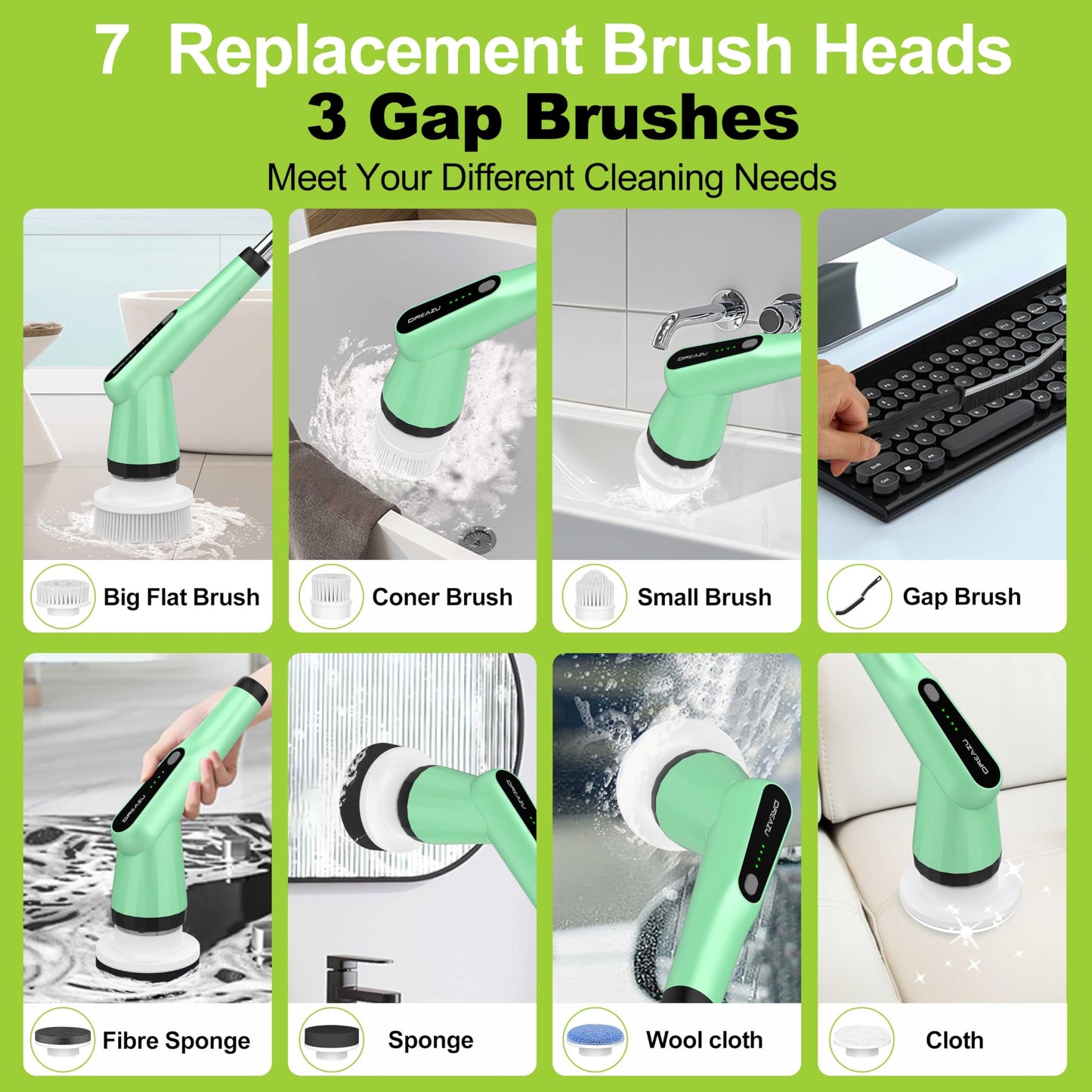 G2-Electric Spin Scrubber - IPX7 Waterproof 10-in-1 Shower Cleaner Brush, Retractable Handle & 2-Speed for Bathroom, Bathtub, Kitchen, Tile Floors