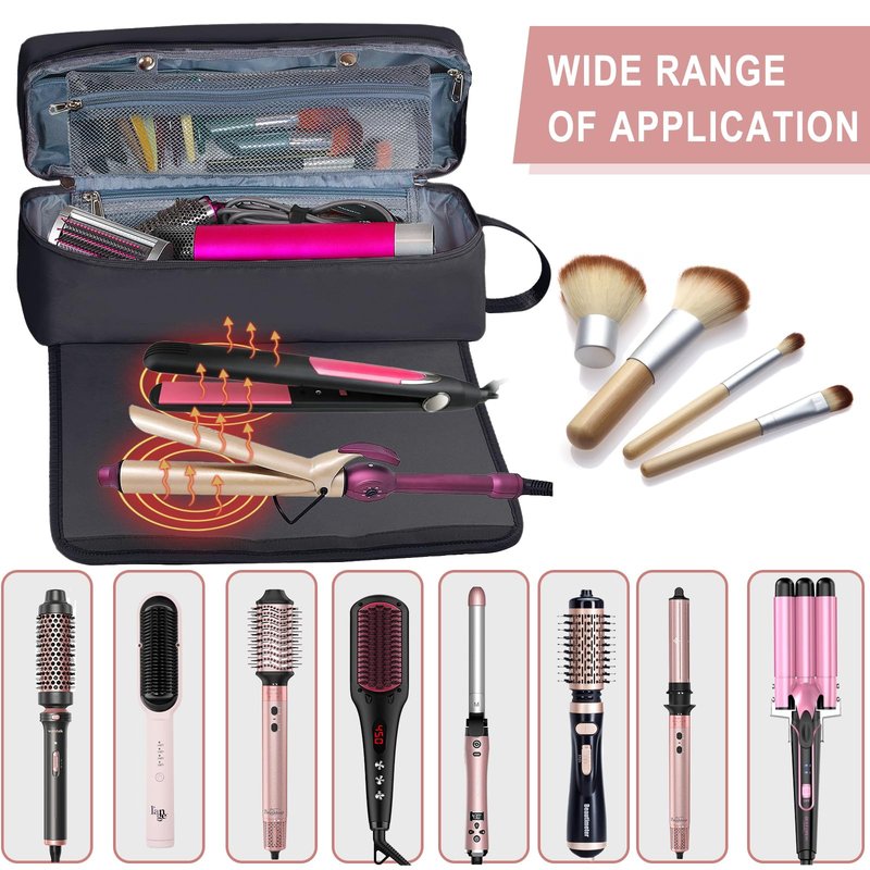 FAMOPLAY Hair Tools Travel Bag with Heat Resistant Mat Hair Styling Accessories Storage Case for Hair Dryer Flat Iron Straightener Curling Iron Haircare Accessories Travel Essentials for Women