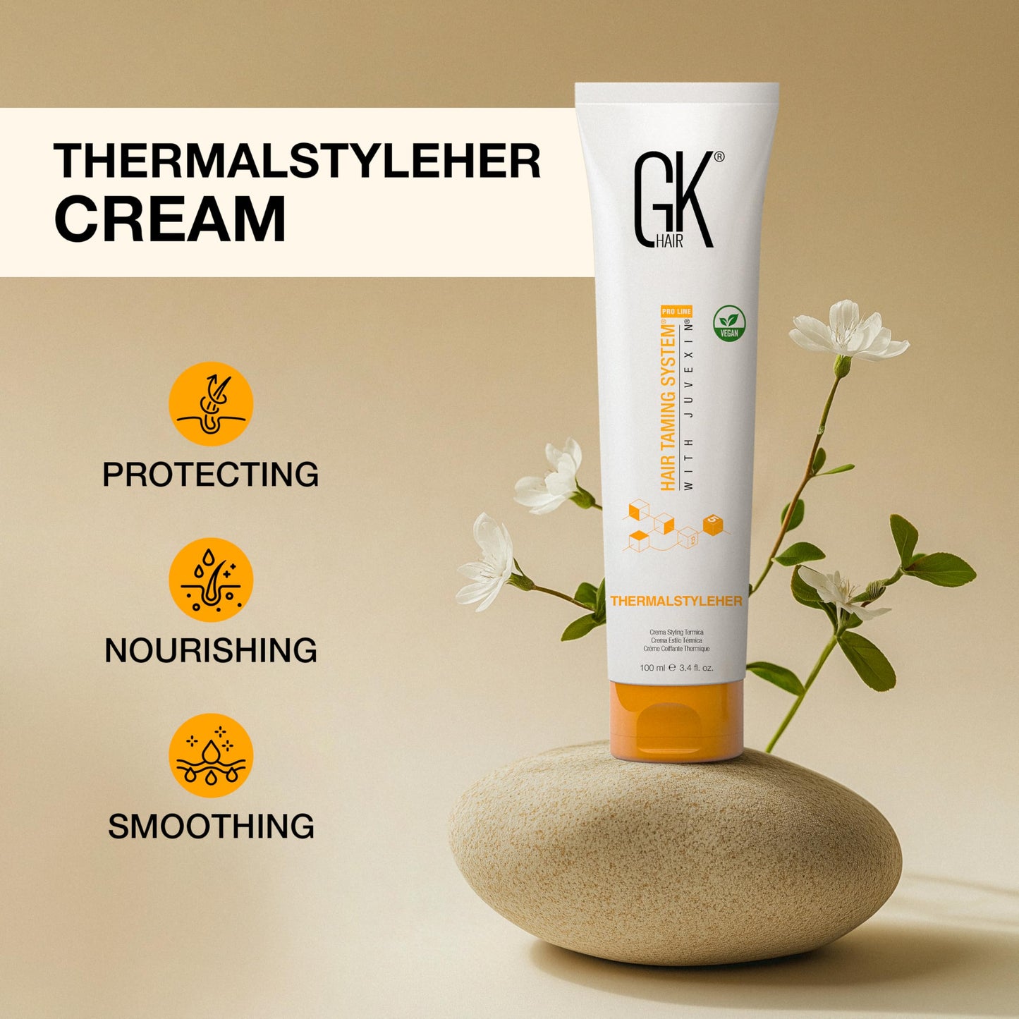 GK HAIR Thermastylher Cream 3.4 oz – Heat Protectant Styling Cream, Blow Dry Cream for Frizz Control, Smooth & Strengthen Hair, Heat Protection for All Hair Types