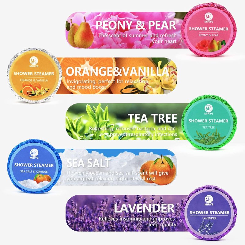 Aromatherapy Shower Steamers - 20-Pack Organic Essential Oil Bombs | Tea Tree, Orange, Vanilla, Lavender & More