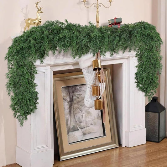 Christmas Cedar Garland - Realistic Pine & Cypress Decoration for Mantel, Table, Stairs | 6ft Indoor/Outdoor Holiday Decor