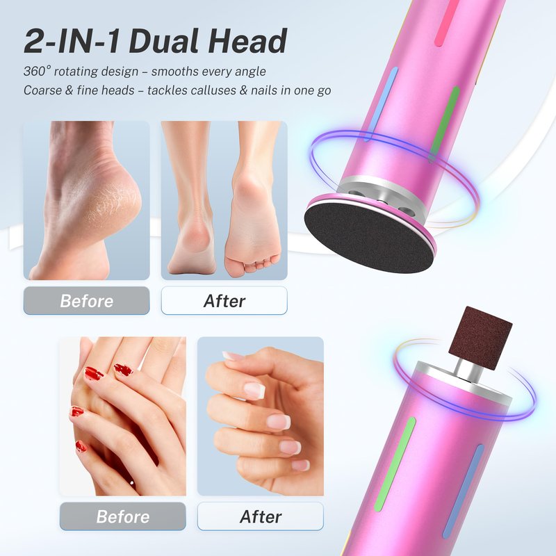Electric Foot Callus Remover, Painless 2-in-1 Electric Foot Filer - 80 Discs, Adjustable Speed, Professional Pedicure Tool for Dry Cracked Heels, Home Spa & Salon (Pink)
