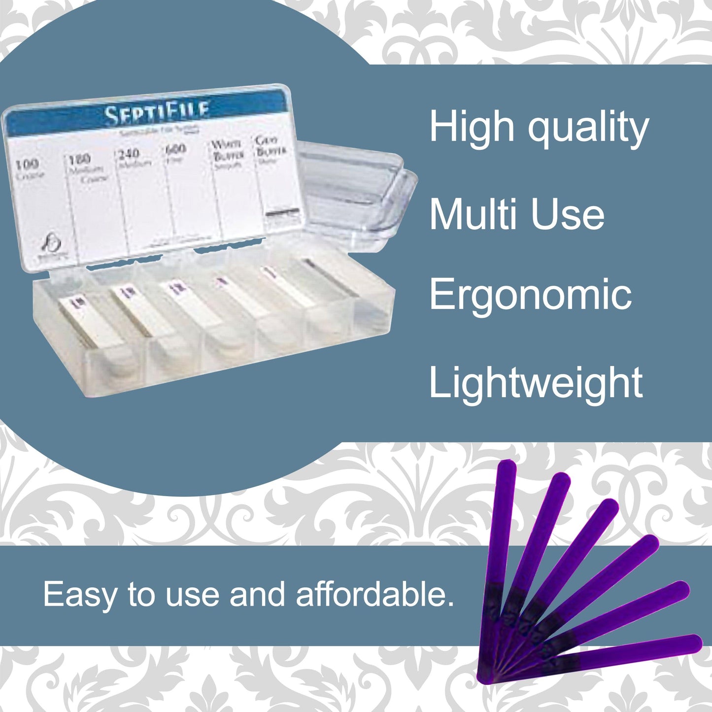 Backscratchers SeptiFile Storage Tray 6 Pack - Replaceable Double-Sided Nail Files - White and Gray Buffer