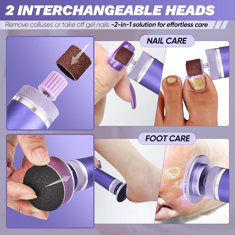 Electric Foot Callus Remover - Rechargeable Pedicure Tool with 12 Speeds & 70 Sandpapers | For Men & Women
