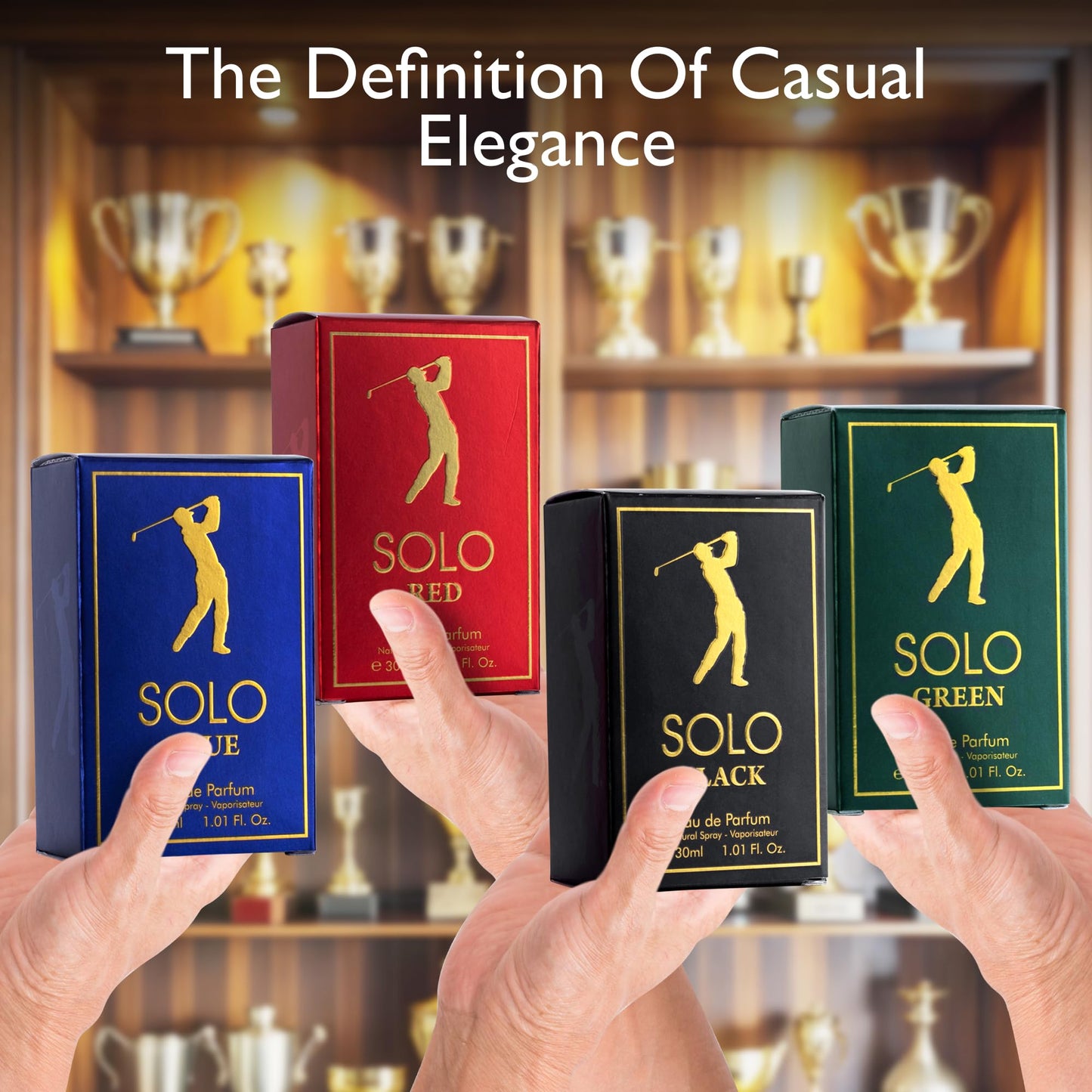 NovoGlow Solo 4-Piece Mini Fragrance Set for Men EDP - Solo Red, Blue, Black & Green - Combination of Woody, Citrus & Spicy Scents - Suitable For All Skin Types - Free of Paraben Each in 30ml Bottle