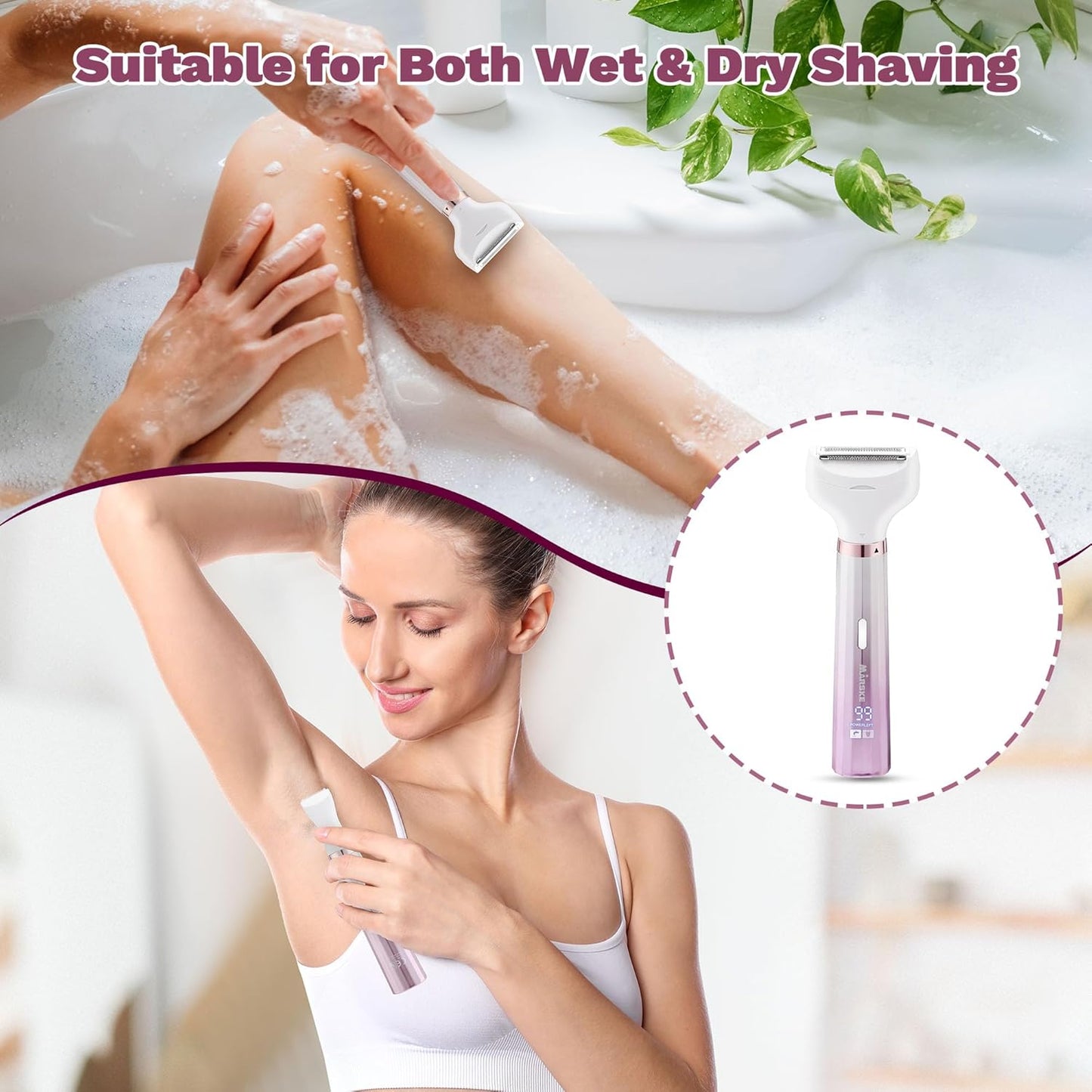Electric Razors for Women - 5-in-1 Bikini Trimmer & Wet/Dry Shaver | Face, Nose, Eyebrow, Arms, Legs, Pubic Area Hair Removal