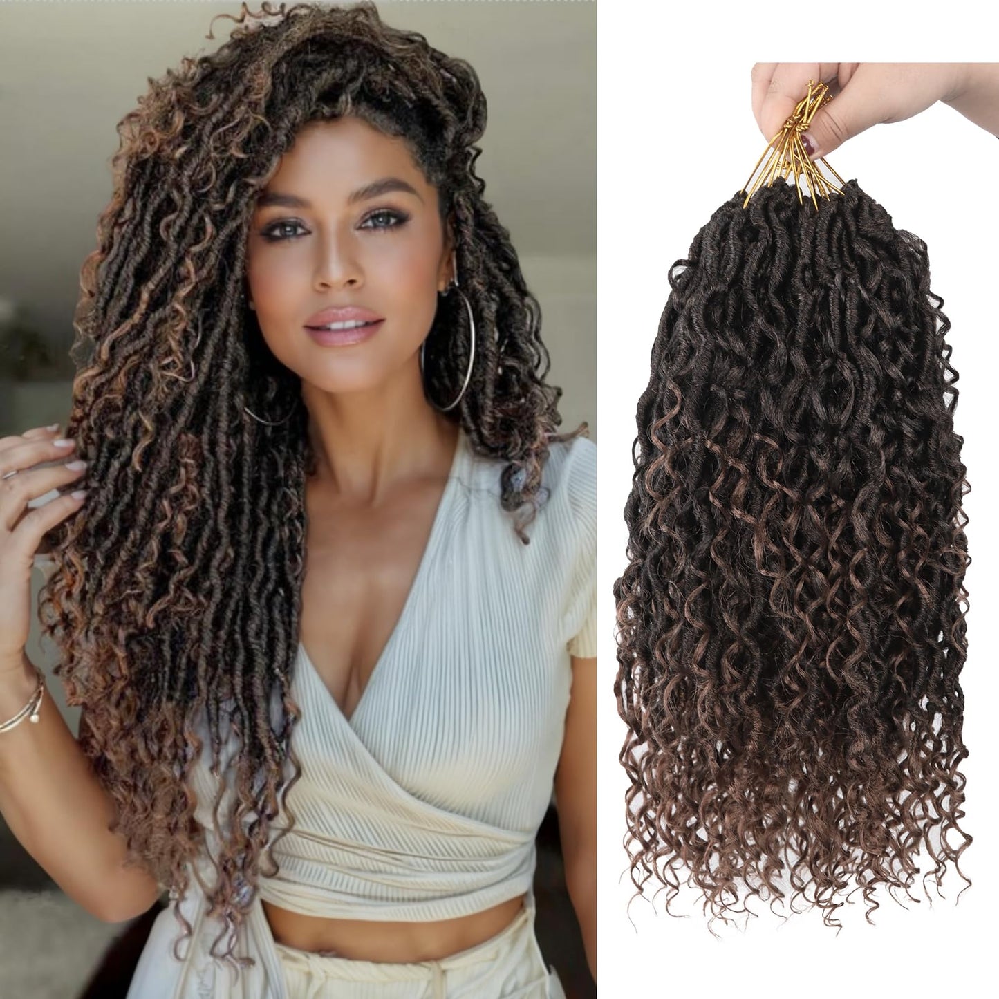 Sosihua Goddess locs crochet hair, 9 packs soft boho faux locs with curly ends bohemian crochet dreads for black women(18Inch,#T30)