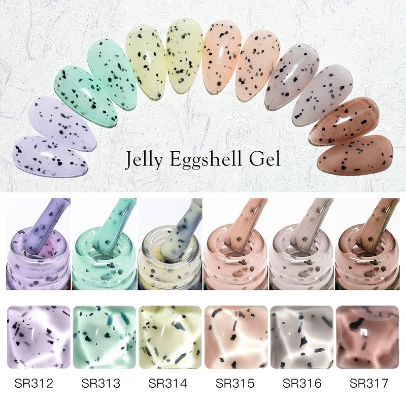 MEET ACROSS Jelly Eggshell Gel Nail Polish Set 6 Colors Pink Green Purple Crackle Gel Polish Summer Macaron Collection Nail Polish UV LED Soak Off Nail Art at Home (Jelly Eggshell)