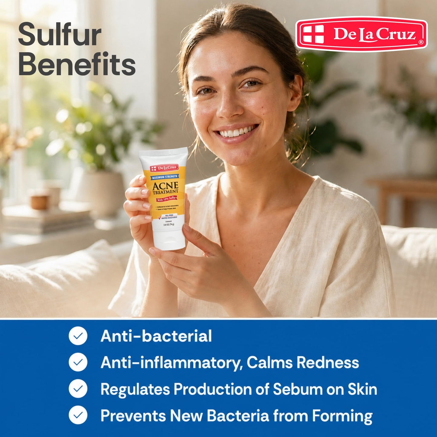 De La Cruz Sulfur Ointment - Cystic Acne Treatment for Face and Body - Daily 10 Min Spot Treatment Mask - Safe and Effective Game Changing Hormonal Acne Treatment that Clears Up Pimples - 2.6 OZ Tube