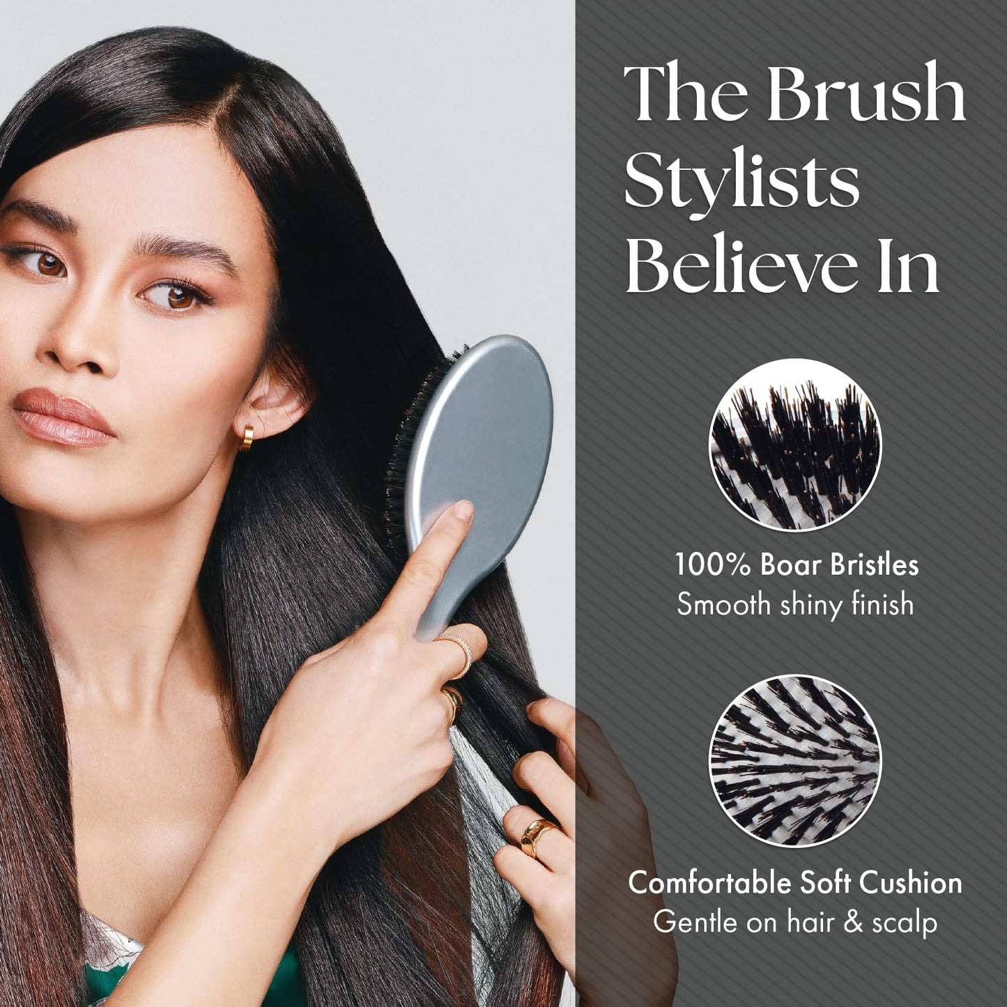 Olivia Garden Ceramic + Ion Supreme Paddle Hair Brush for Men and Women - Professional Boar Bristle Hair Brush for All Hair Lengths - Frizz-Free Results
