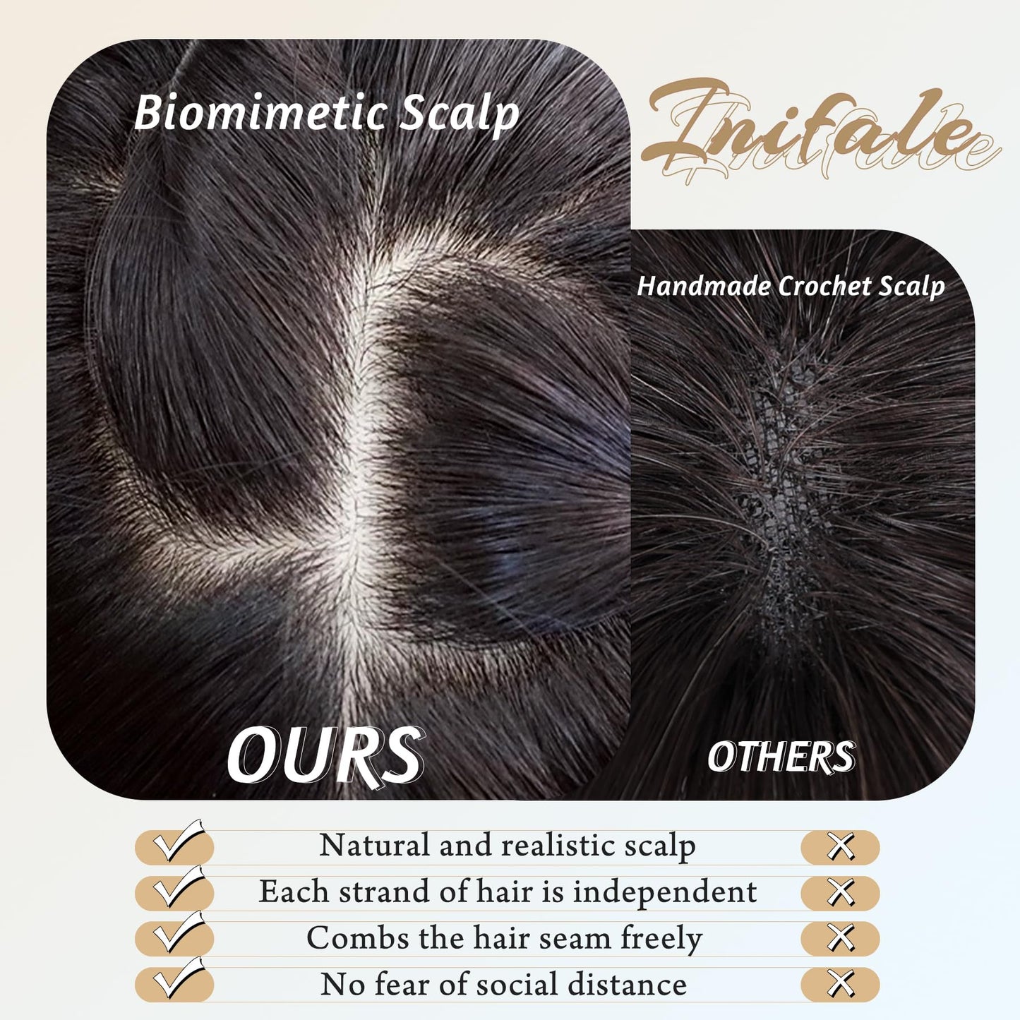 Inifale Hair Toppers for Women Clip in Bangs Real Human Hair,10 Inch 30g Brown Black Topper for Women 150% Density Silk Base Clip in Pieces Straight Hair for Thin Hair Daily Use