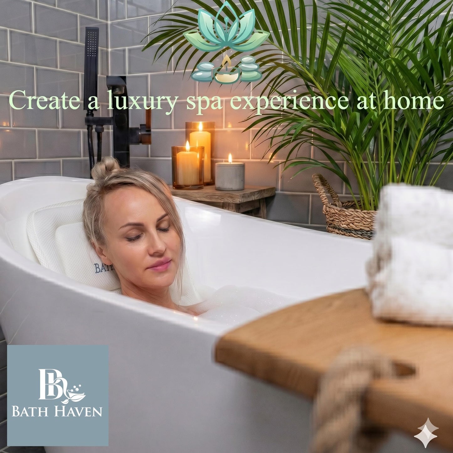 Bath Pillow for Tub, Full Body Bathtub Pillow and Mat for Head, Neck and Back Support, Relaxing Spa Cushion Head Rest and Mat for Tub Jacuzzi, Luxury Bathtub Accessories for Women and Men Quick Drying
