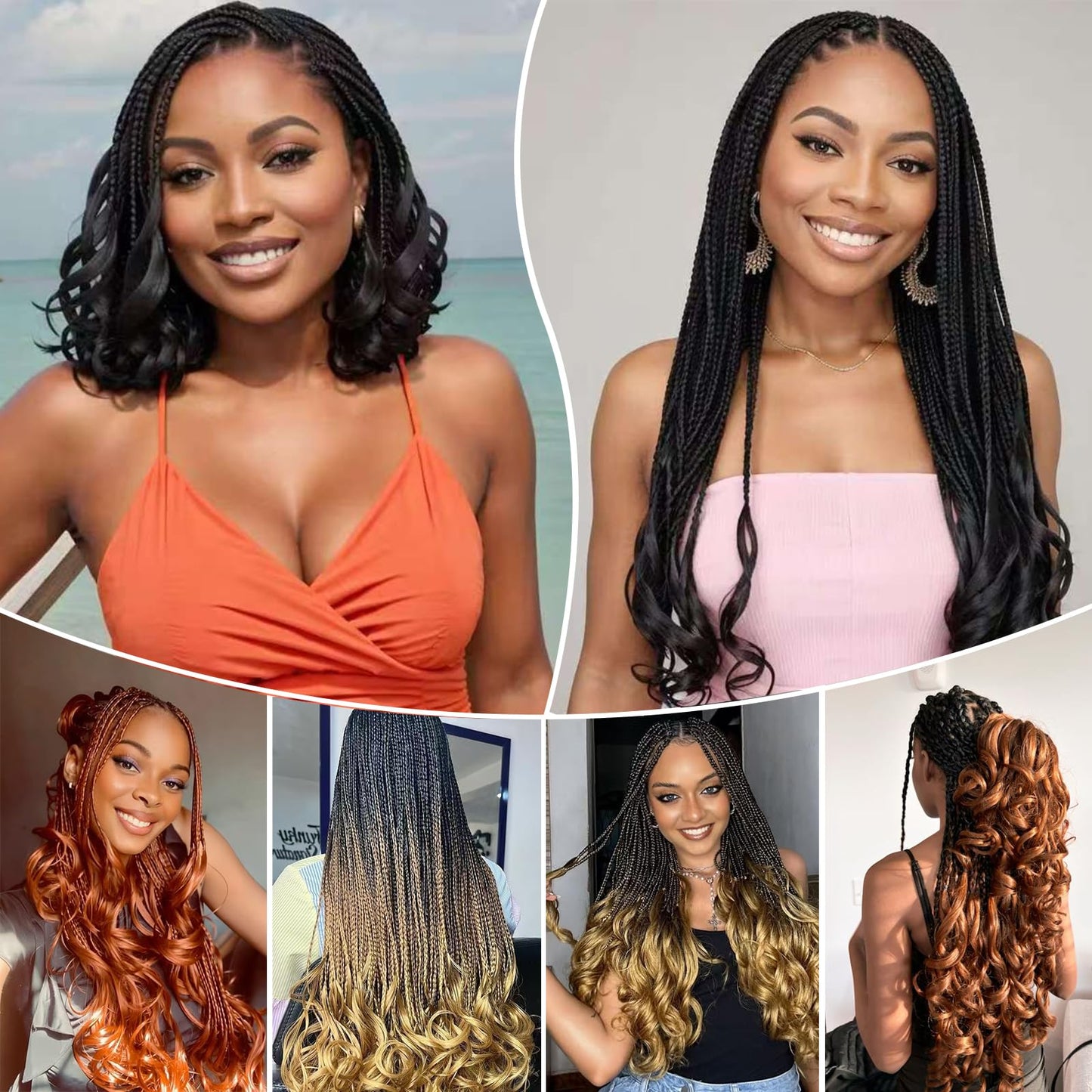 French Curl Braiding Hair Crochet Braids 8 Inch Pre Looped Goddess Box Braids Crochet Hair with Curly Ends Crochet Hair for Black Women (T1B/30/27)