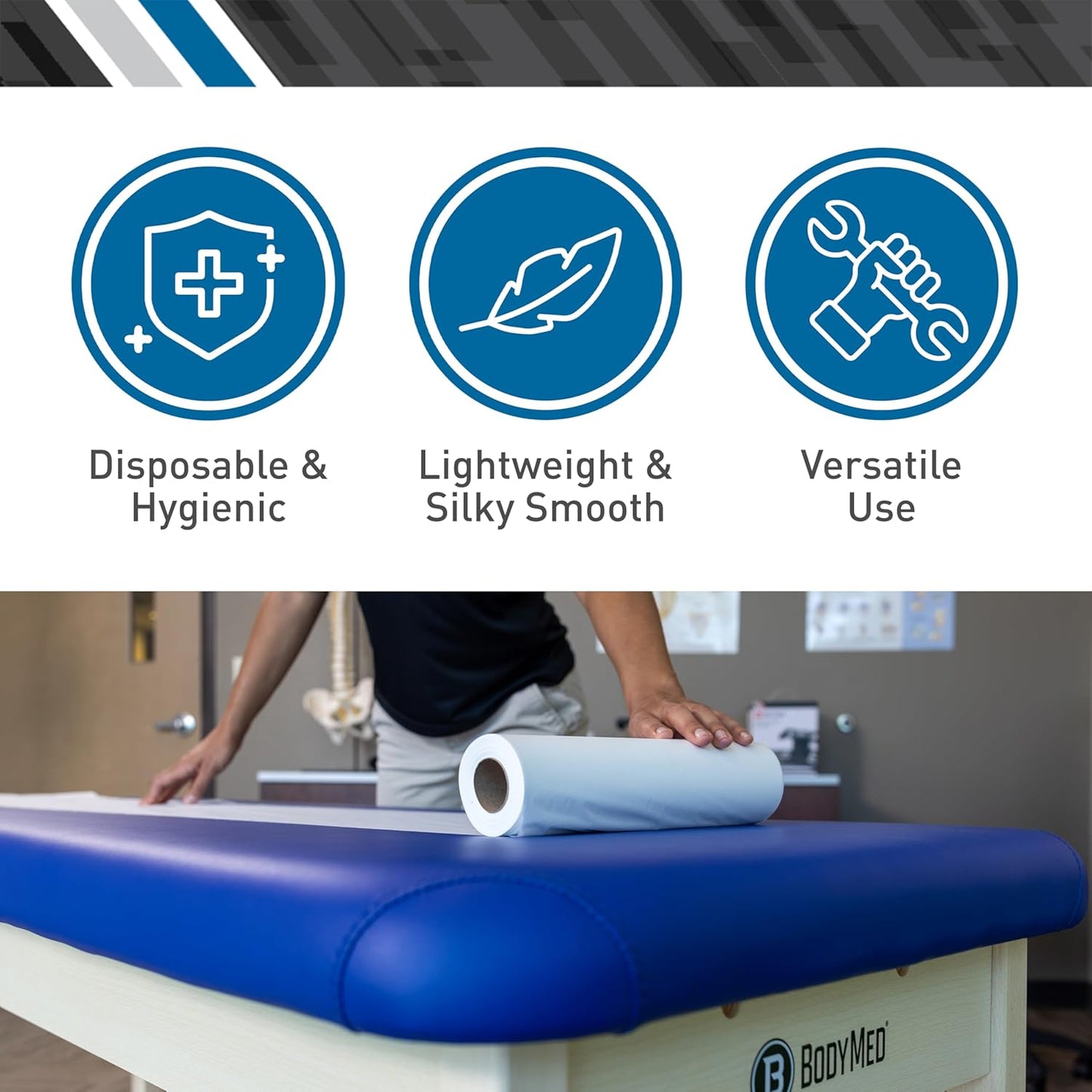 Headrest Sheets for Chiropractic Exam Table - Smooth White, 8.5-Inch x 225-Feet, 25 Count | Disposable Medical Office & Spa Use