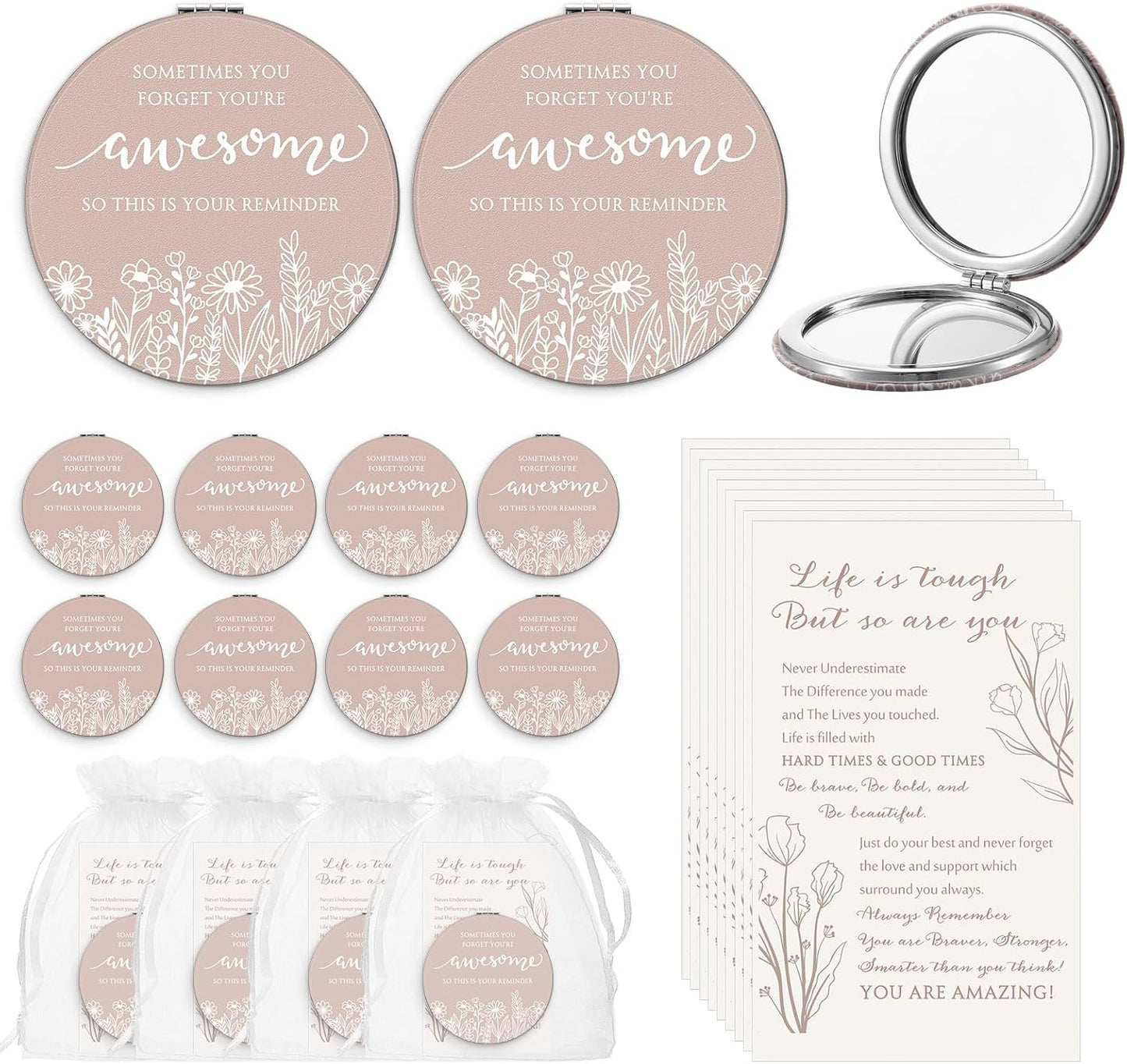 Inspirational Gifts for Women - Wildflower Compact Mirror Set | Double-Sided Folding Mirrors with Gift Cards (12 Pack)