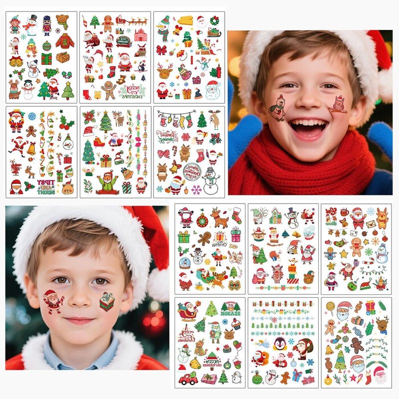 24sheets Christmas Face Temporary Tattoos Christmas Accessories Holiday Makeup Tattoo Stickers Santa Trees Snowman Deer Stocking Stuffers Party Favors for Arm Body Makeup Decals
