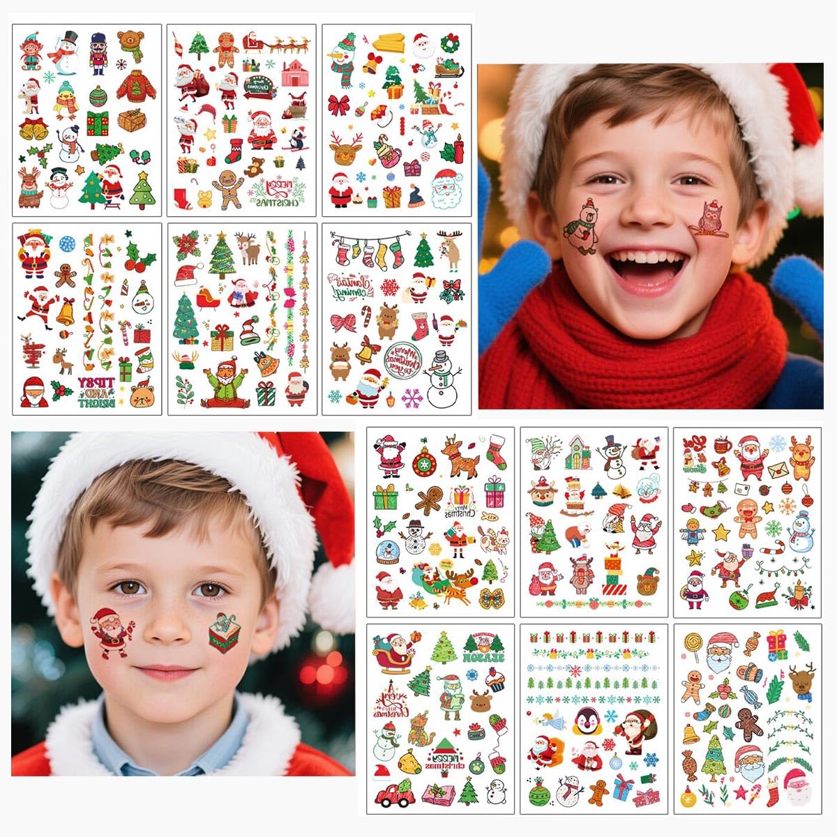 24sheets Christmas Face Temporary Tattoos Christmas Accessories Holiday Makeup Tattoo Stickers Santa Trees Snowman Deer Stocking Stuffers Party Favors for Arm Body Makeup Decals