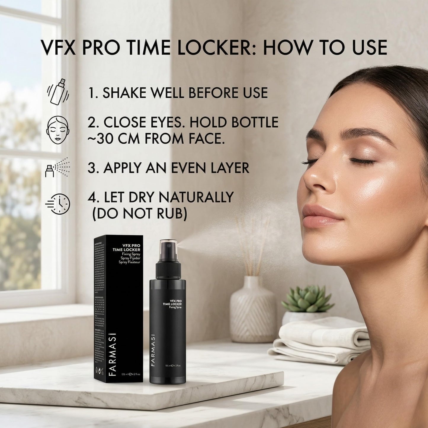 FARMASI Makeup Time Locker, Long-Lasting Makeup Setting Spray, Oil-Free, Lightweight, All-Day Wear Revitalizes, Natural Finish, 4.2 fl. oz / 125 ml