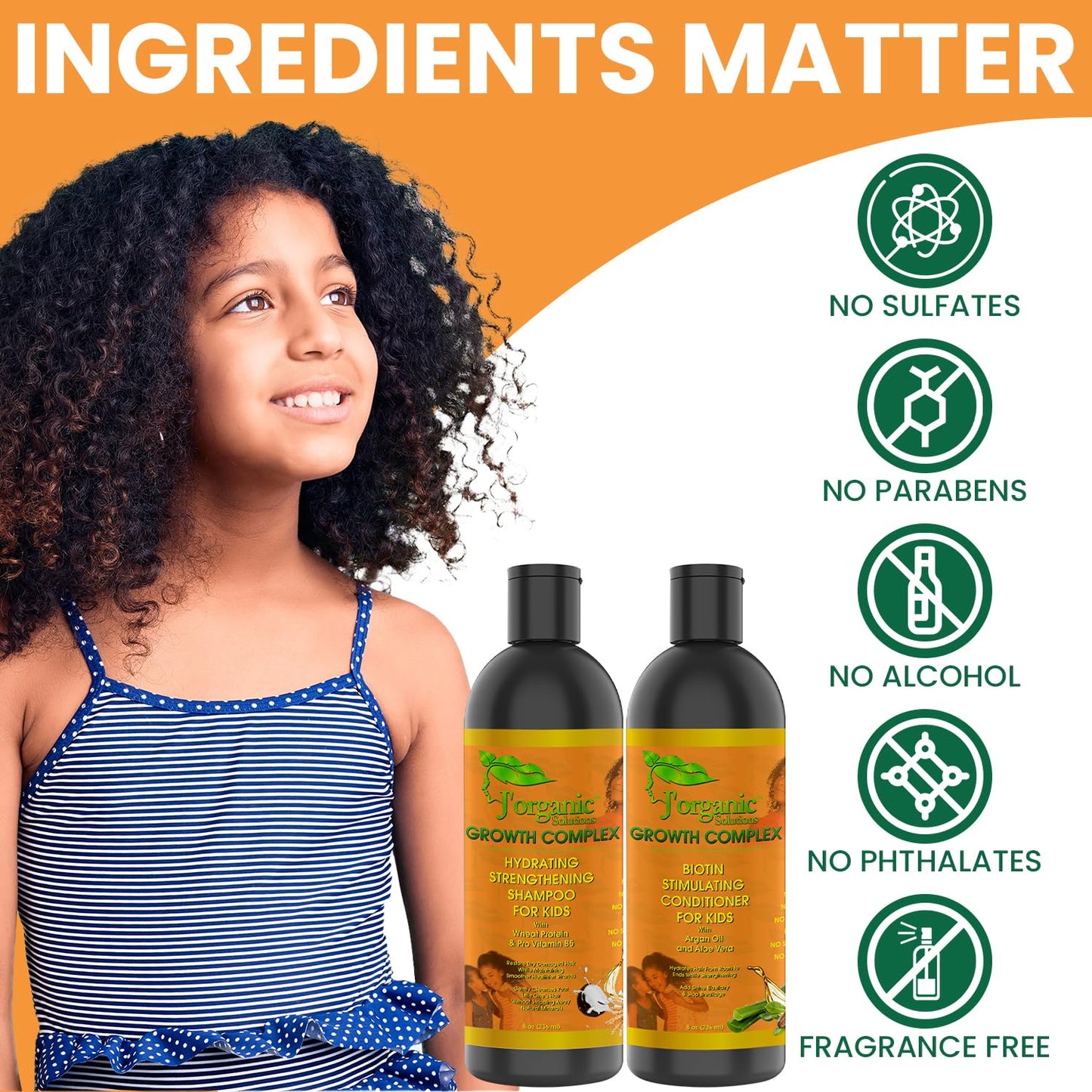 J' Organic Solutions Biotin Hydrating, Strengthening shampoo & Conditioner Set Phthalates-Free, No Sulfate, Paraben-free Baby And Toddler Shampoo and Conditioner (2x 8oz)