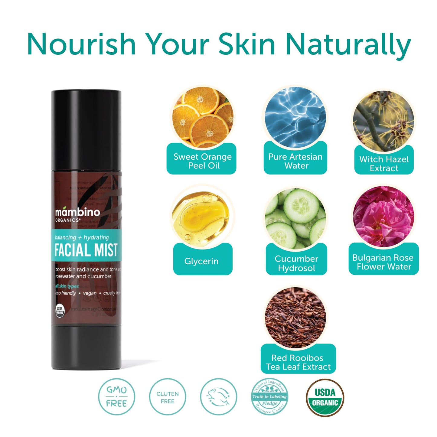 Mambino Organics Hydrating Facial Mist & Toner, Organic Rose Water Face Mist with Cucumber, Vegan Facial Spray for Sensitive Skin, Cruelty-Free Skincare, 4 fl oz, 2 Pack