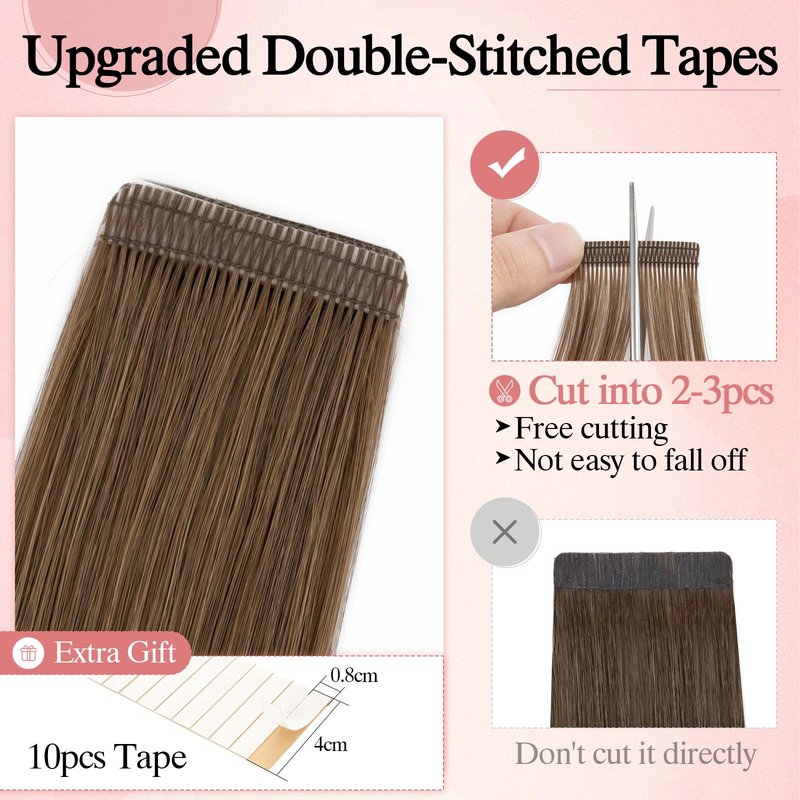 SEGO Double-Stitched Tape in Hair Extensions Human Hair Invisible Tape in Hair Extensions Long Straight Tape Hair Extensions for Women,18 inch,#60 Platinum Blonde,10pcs 25g