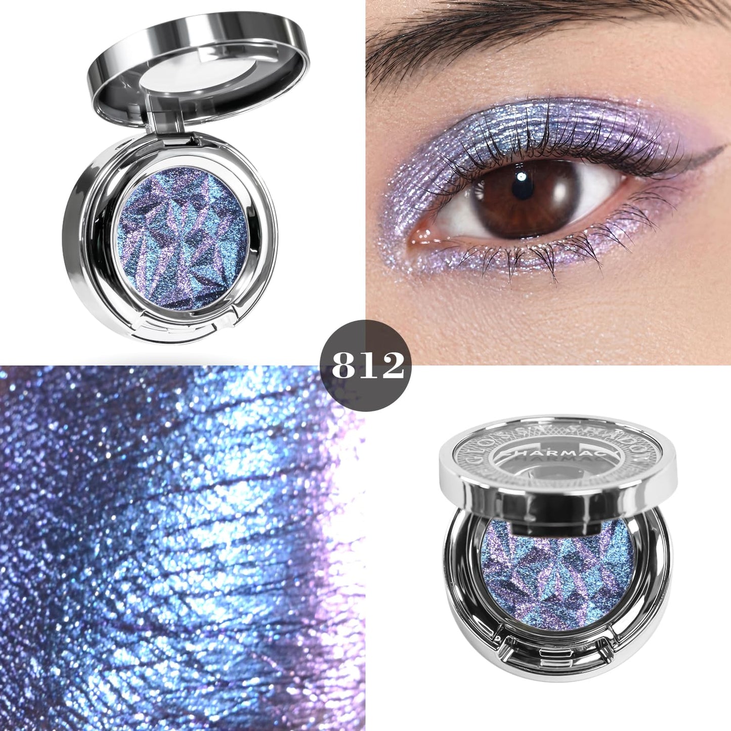 CHARMACY Multichrome Glitter Eyeshadow, Intense Color Shifting Creamy Eye Shadows, Highly Pigmented, Metallic Shimmer Eyeshadow #812