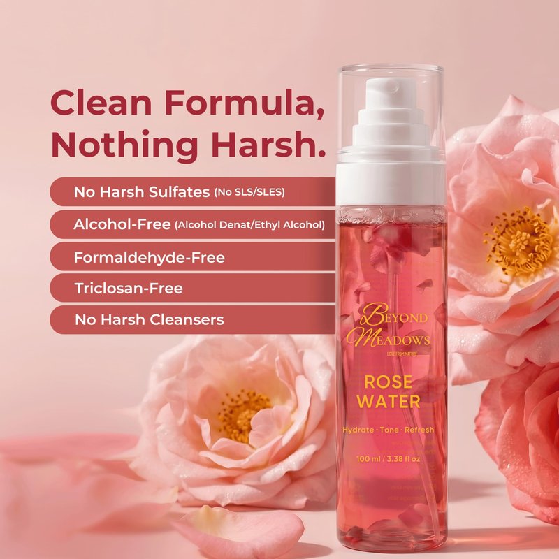 Beyond Meadows Rose Water Spray for Face & Hair - Made with Rose Hydrosol & Glycerin, Hydrating & Refreshing Facial Mist to Set Makeup, Support Double Cleansing & Help Balance Skin’s pH (3.38 fl oz)