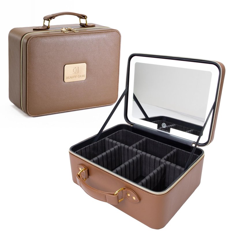 ZhenGuiRu Travle Makeup Bag with LED Mirror, Makeup Train Case with Light Up Mirror, Portable Waterproof Makeup Organizer with Adjustable Dividers, Cosmetic Brush Holder Storage for Women Gift