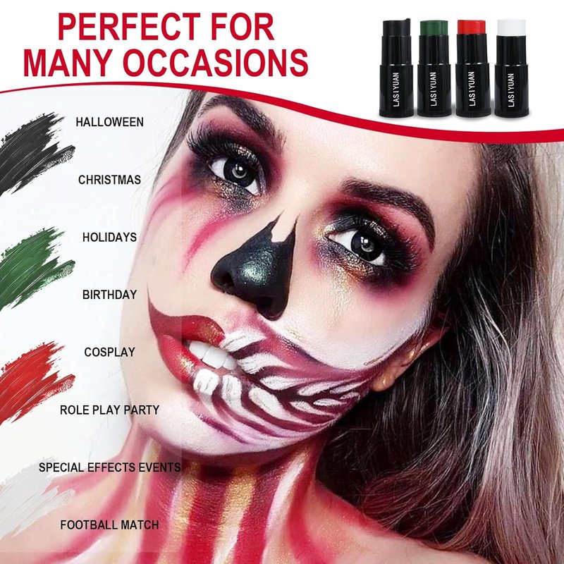 Face Body Paint Stick - Water Resistant Sports Makeup for Athletes | Black Halloween Costume Kit for Zombie, Clown, Vampire