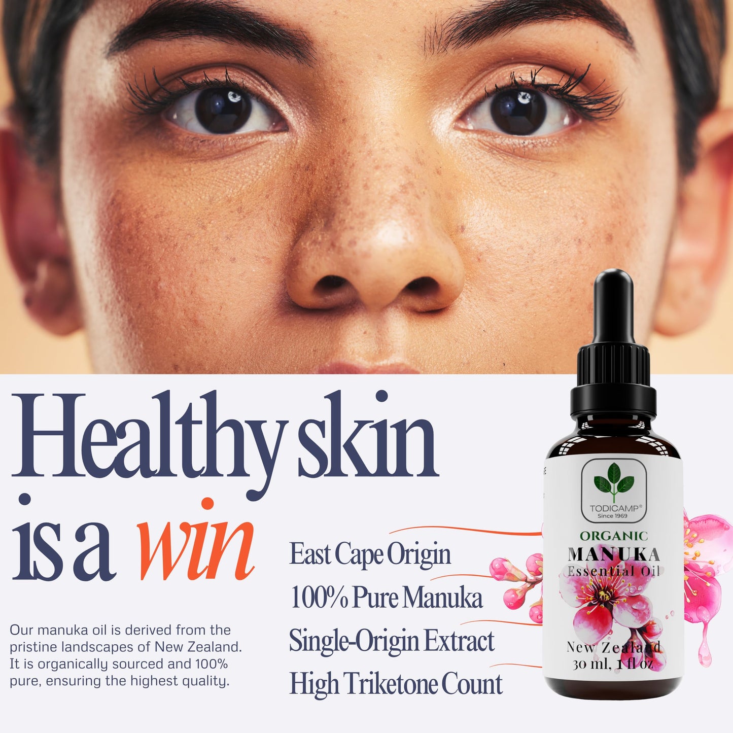 TODICAMP 100% Pure Manuka Oil from New Zealand | Therapeutic-Grade Essential Oil for Wound Care, Skin Soothing, Nail & Scalp Health