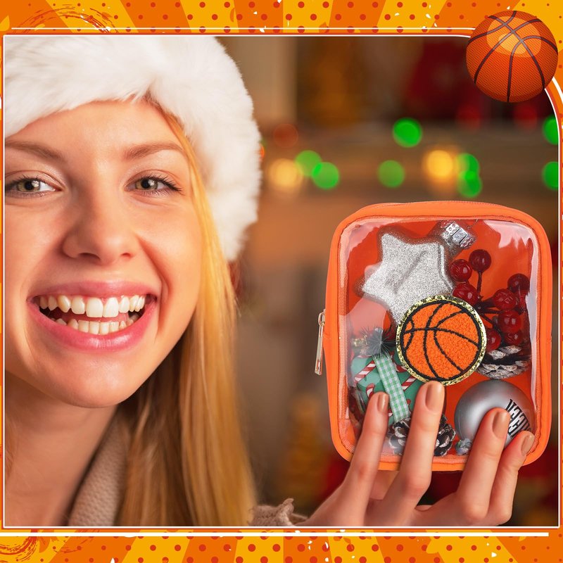 Reginary 12 Pcs Basketball Party Favors Basketball Makeup Bags Bulk with Chenille Patch Valentine Team Gifts Waterproof Travel Size for Women