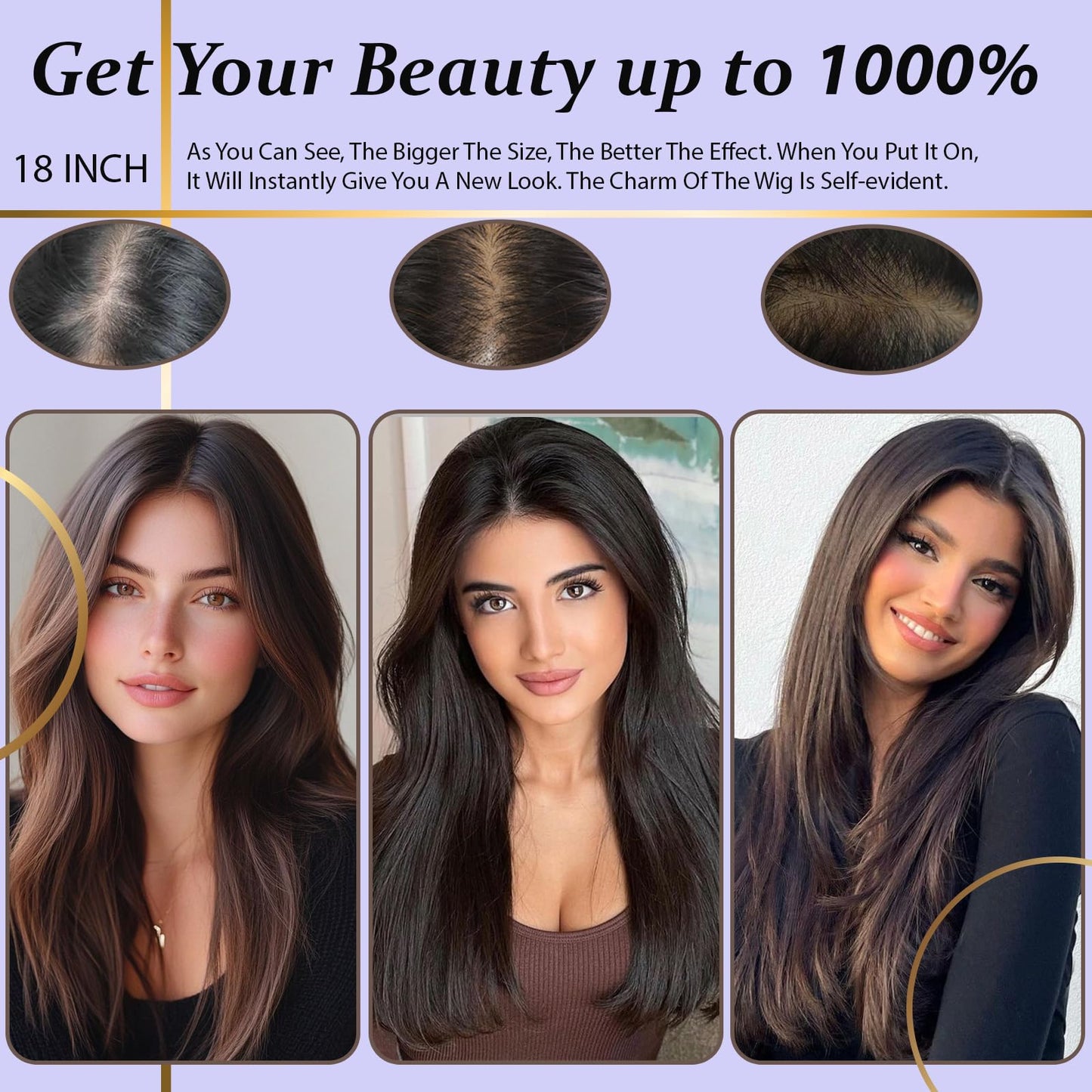 RMYHIG Hair Topper, 360° 3D Hair Toppers for Women with Thinning, 18 Inch Long Pieces for Women Clip in Wispy or Side Bangs(Dark Brown with High lights, 3D Wispy Bangs)