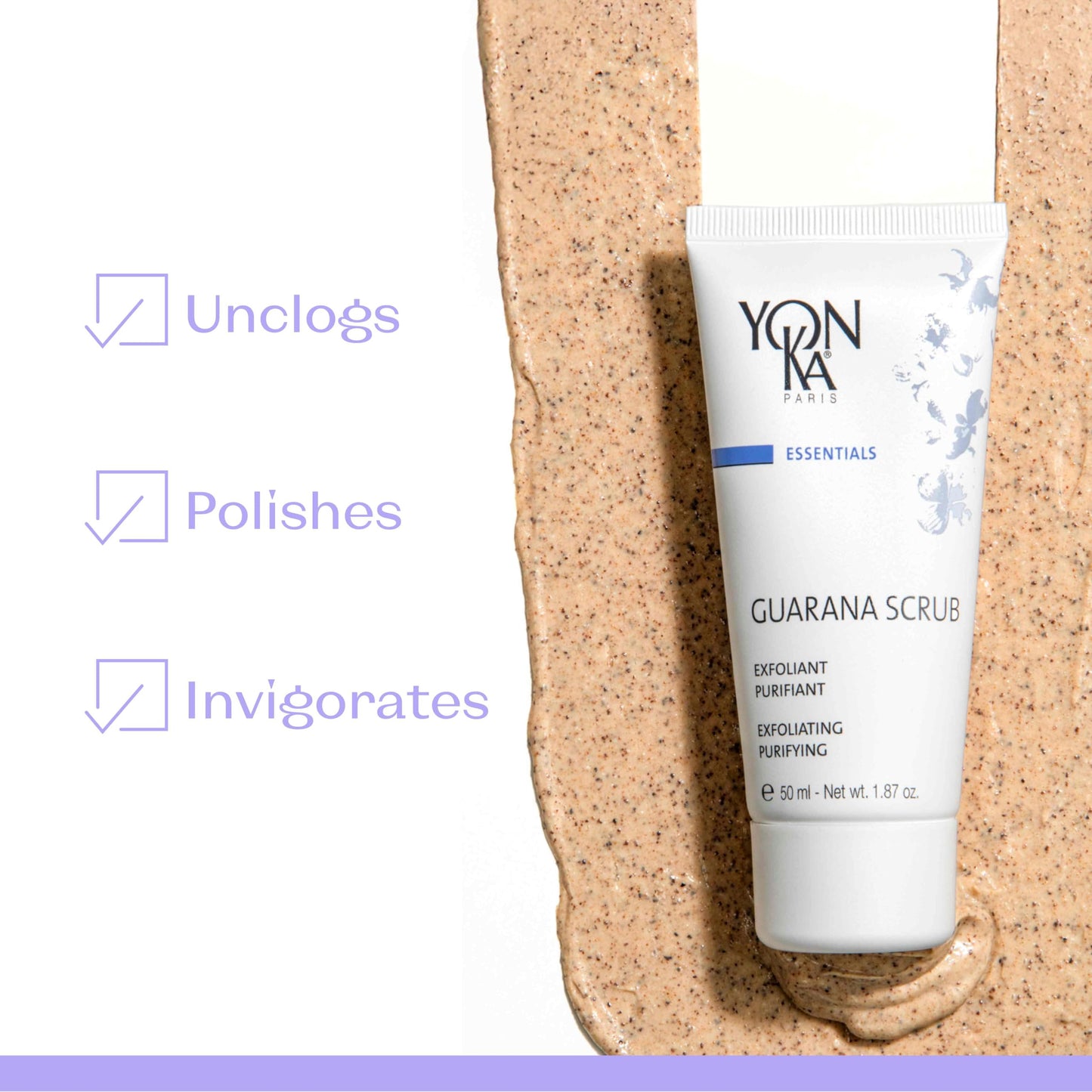 Yon-Ka Guarana Scrub | Gentle Exfoliating Face Cleanser with Rice Bran & Guarana Seed | Smooths Pores, Detoxifies & Revives Complexion | For Sensitive & Acne-Prone Skin | 1.87 fl oz