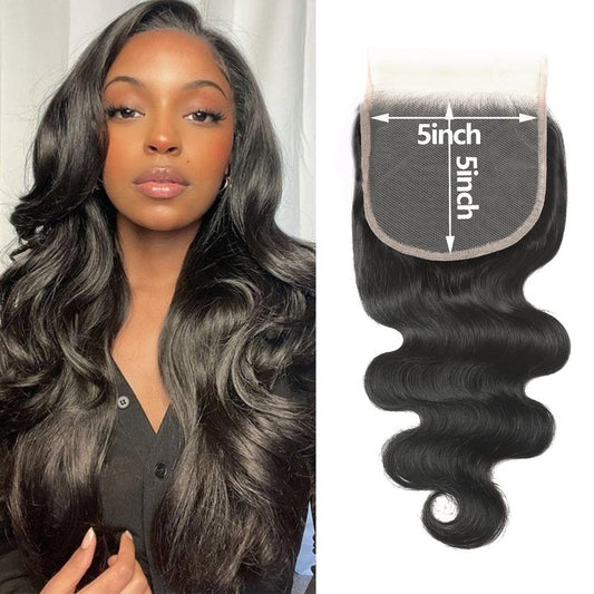 Body Wave 5x5 Transparent HD Lace Closure Human Hair 18 Inch 12A Brazilian Virgin Human Hair Frontal Closure Wave Pre Plucked with Baby Hair Swiss Lace Natural Black