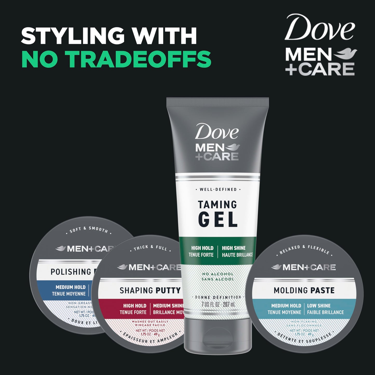 DOVE MEN + CARE Styling Gel 3 count Hair Taming Gel for a Strong Hold Hair Styling Product for Thicker and Healthier Looking Hair 7 oz